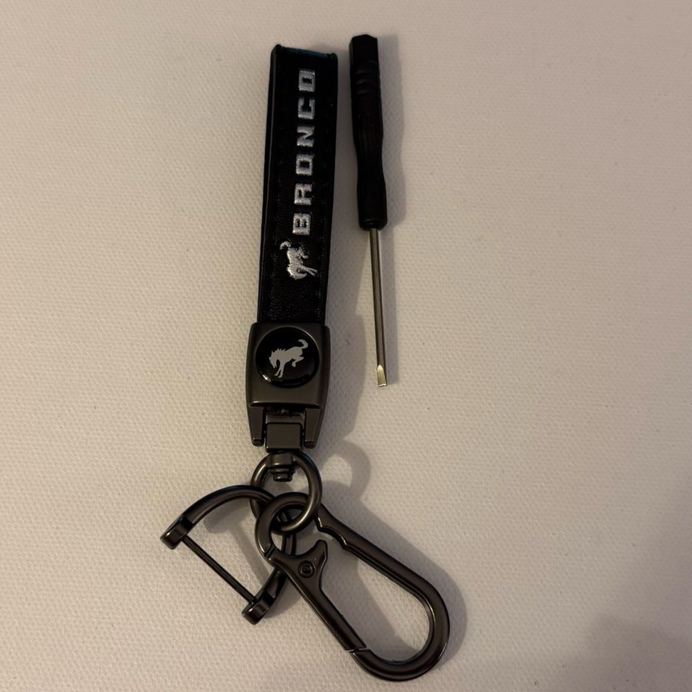 Bronco Key Fob Keychain in Black Leather NWT